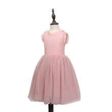 Детское платье-свитер кружевное трикотажное платье из тюля Без Рукавов Летняя одежда для маленьких девочек от 3 до 10 лет Простые Вечерние платья белого и розового цвета