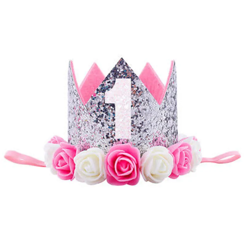 Baby Unisex 1st Birthday Sparkly Party Crown Rose Flower Princess Tiara Headband