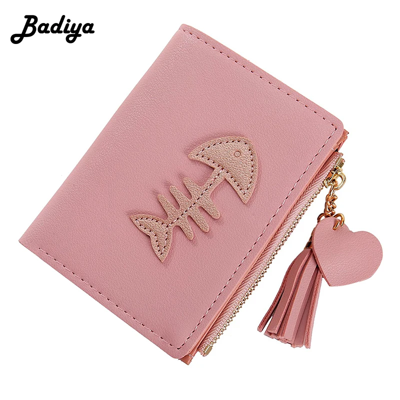 

Fashion Women Short Tassel Wallet Lady Fish Bone Pattern Card Holder Casual Zipper Coin Purse New Korean Female Small Clutch Bag
