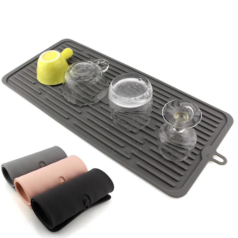 

KHGDNOR Silicone Drainer Tray Kitchen Plates Cups Goblet Drying Rack Heat Resistant Placemat Table Mat