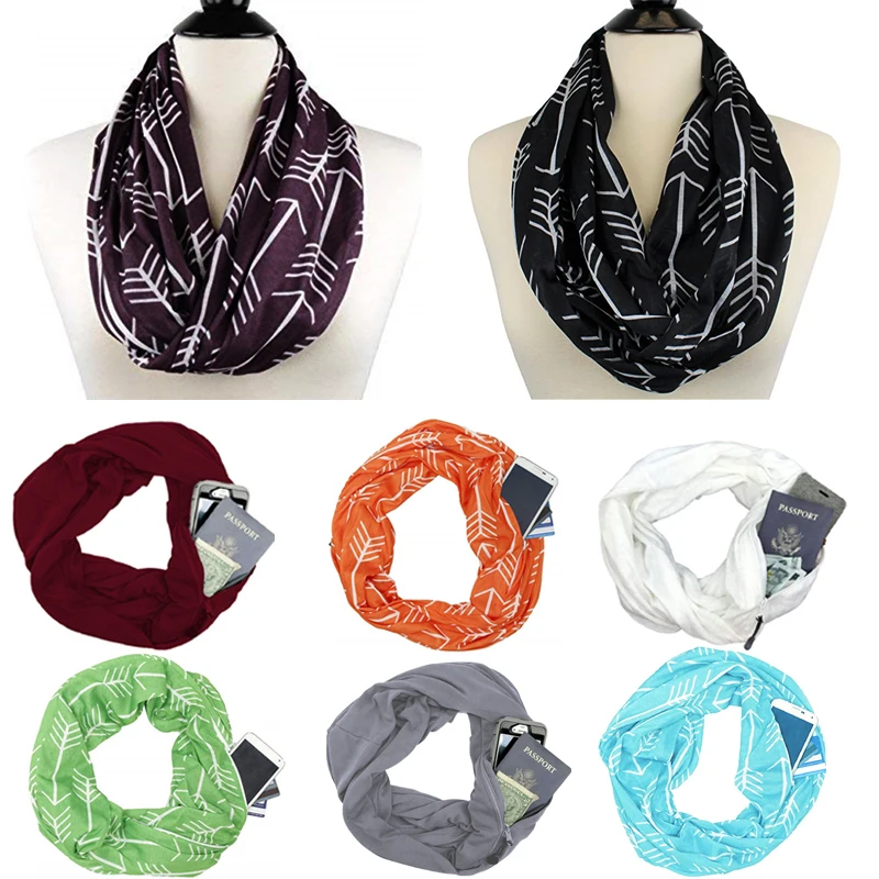 Карманный шарф для женщин Кабриолет путешествие Одноцветный шарф-хомут шарф с карманом 1 шт. Мягкие Универсальные Для женщин шарфы