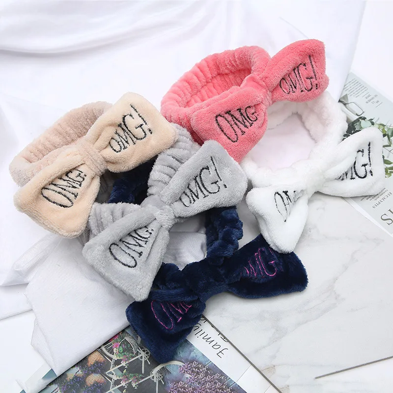 

2019 New Letter OMG Coral Fleece Soft Bow Headbands Wash Face Headband Women Girls Holder Turban Hairbands Hair Accessories