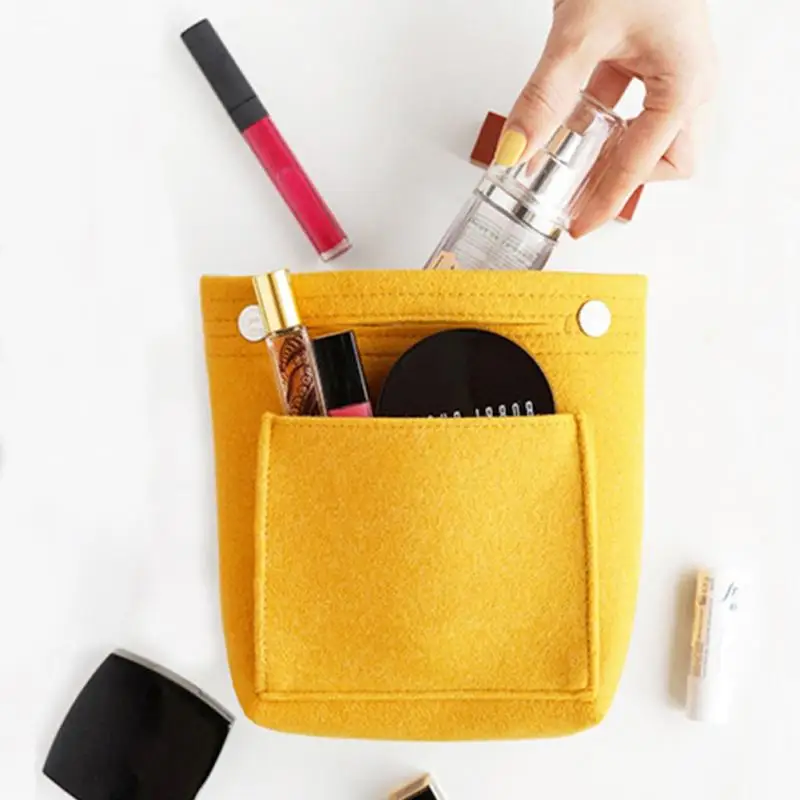 

Women Cosmetic Bag Felt Cloth Insert Makeup Bag Multi-pockets Travel Cosmetic Bag Portable Beauty Toiletry Bag Organizer