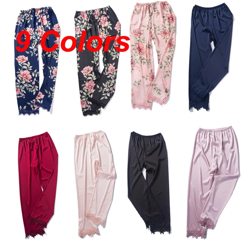 

Sexy Women Silk Satin Pajamas Sleepwear Nightwear Sleep Wear Nine Pants Homewear Long Pants