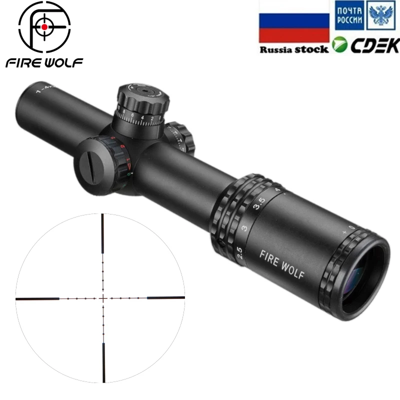 

Russia Exclusive 1-4X24 Riflescopes Rifle Scope Red Dot Hunting W/ Mounts AR15 AK Cross Sniper Riflescope