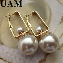 4,4*1,8 см новые летние текстурированные ювелирные изделия Модные золотые геометрические формы блестящие большие двойные жемчужные Висячие серьги для женщин