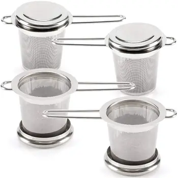 

Tea Infusers for Loose Leaf Tea [Set of 4] Stainless Steel Fine Mesh Tea Strainer with Handle and Lid, Reusable Tea Steeper fo