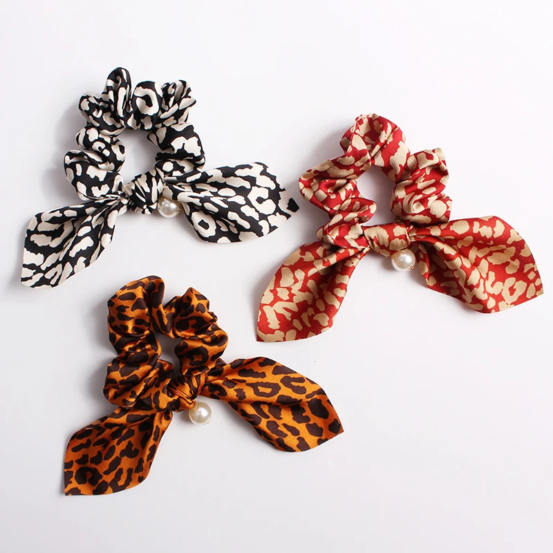 

Sale 1pc Chiffon Floral Printed Bowknot Silk Hair Scrunchies Women Pearls Ponytail Holder Hair Tie Hair Rope Hair Accessories