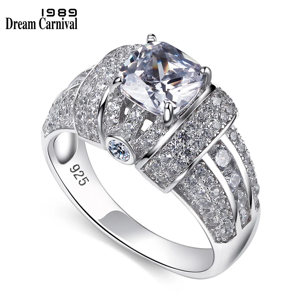 

DreamCarnival 1989 Big Square Stone CZ Wedding Party Rings White Cubic Zircon Luxury Design Silver 925 Ring for Women SJ24128