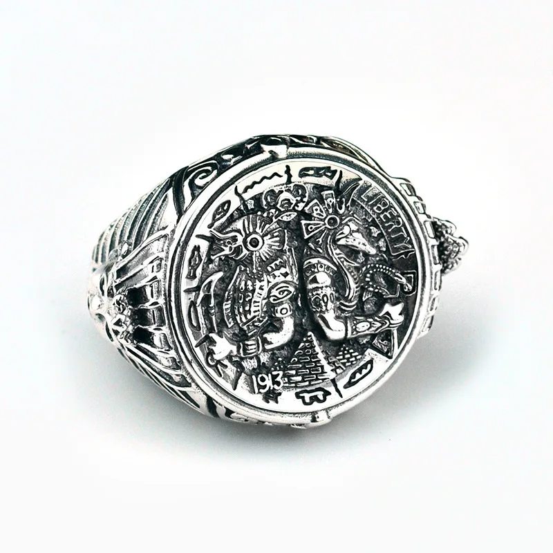 

Men's S925 Sterling Silver Greek Ancient Egyptian Signet Ring Male Retro Hipsters Exaggerated Wanderer Anubis Ring Anel Anillos