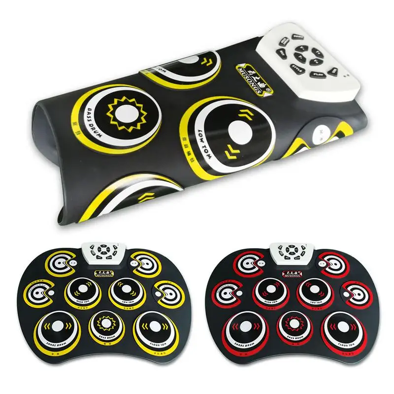

Children Electronic Drum Hand-Rolled Silicone Drum Outdoor Portable Ultra-Thin Drum Miniature with Drum Foot Pedals Set Kit