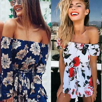 

2019 New Fashion Womens Casual Mini Playsuit Jumpsuit Floral Short Hot Sale Romper Ladies Summer Pants