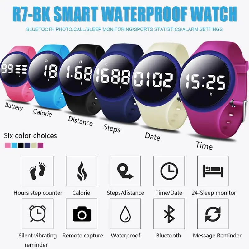 

R7-BK Fashion Environmental Protection TPU Wristband Smart Phone Call SMS Information Reminder Bluetooth Smart Bracelet Intellig