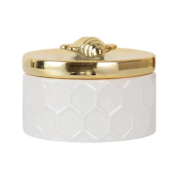 

Bee Jewelry Box Golden Ceramic Jewelry Storage Tank European Pastoral Simple Storage Tank Dresser Ornaments With Cover