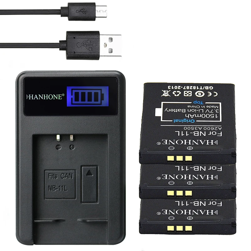 3 шт. аккумуляторы 1500 мАч NB11L NB-11L NB 11L + зарядное устройство USB с ЖК-дисплеем для Canon