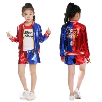 

Girls Costume Harley Quinn Cosplay Uniform Suit Suicide Squad Jacket T-shirt Shorts Kids Halloween Costumes