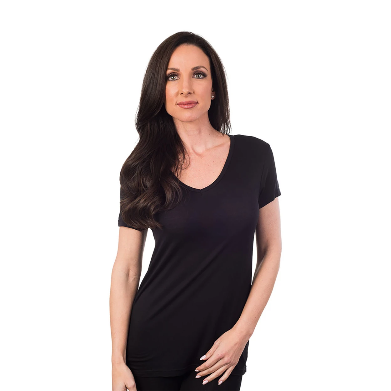 Women's Agiato Basic Rayon V Neck T Shirt Blackin TShirts from Women
