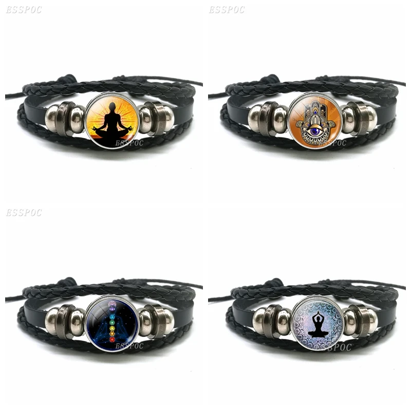 

Chakra Symbols Pendant Sign black buttons bracelet jewelry Glass Dome Jewelry Magic Sign Zen Multilayer weaving Birthday Gift