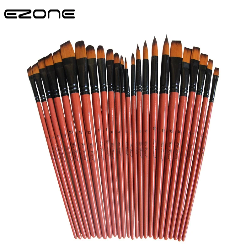 Kopen EZONE 6 stks Verf Borstel Voor Aquarel Olieverf Platte Ronde Schuin Haak Lijn Borstels Voor Gouache Dcrylic drawting Art Supply