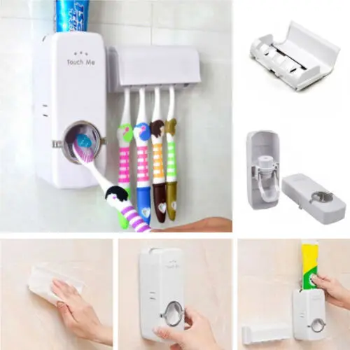 

Newly Automatic toothpaste dispenser wall-mounted bathroom+ 5 toothbrush holders