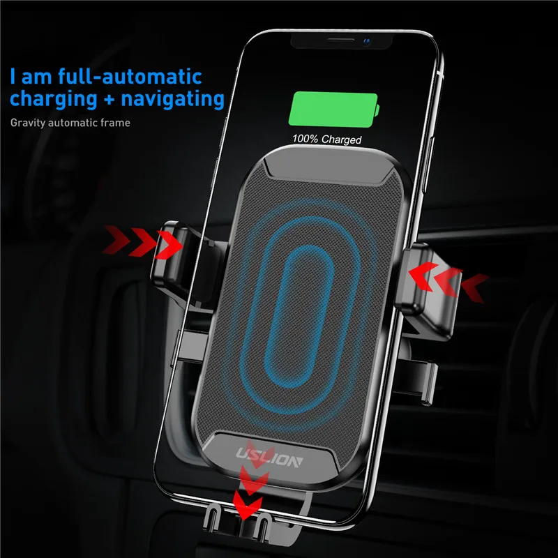 USLION автомобильное крепление Qi Беспроводное зарядное устройство для iPhone XS Max X XR 8 быстрая Беспроводная зарядка автомобильный держатель телефона для samsung Note 9 S9 S8