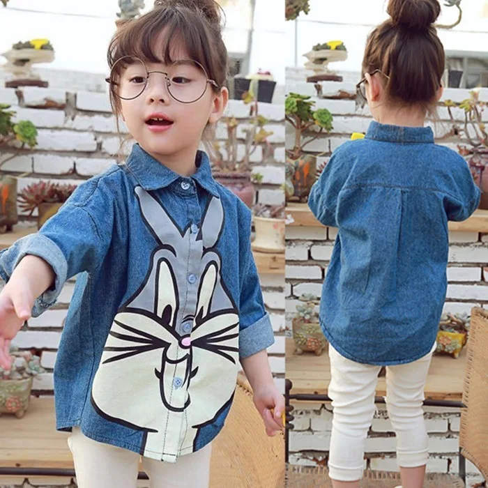 

Spring And Autumn New Products 2018 Women's Children's Wear Cute Cartoon Rabbit Print Shirt Fashion Windbreaker Coat Lapel Long
