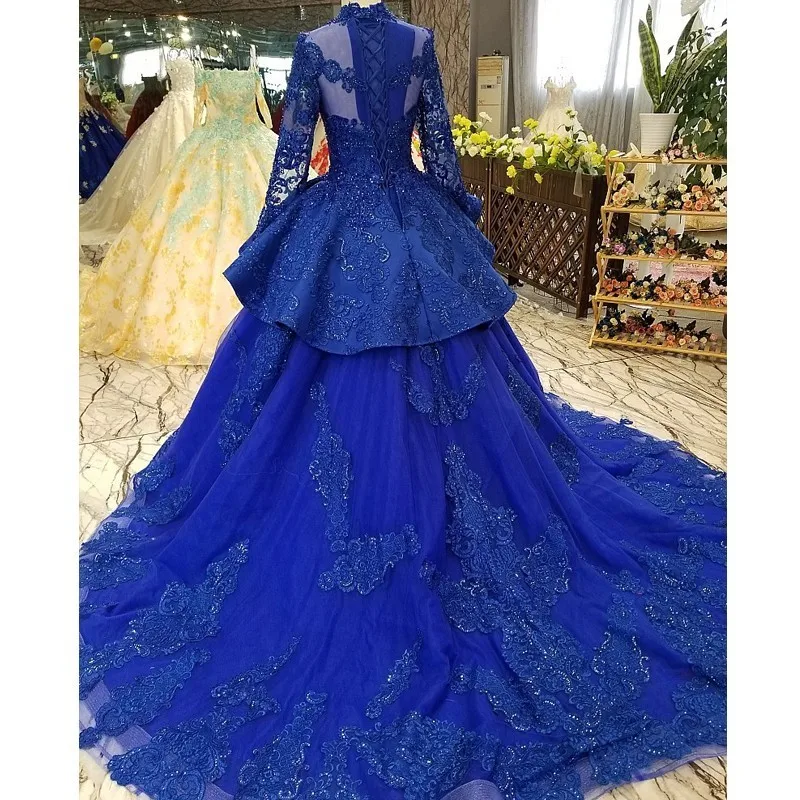 Vestido De Noiva винтажное темно-синее свадебное платье с длинными рукавами Роскошные свадебные платья Дубай бальное платье Свадебные платья «Принцесса»