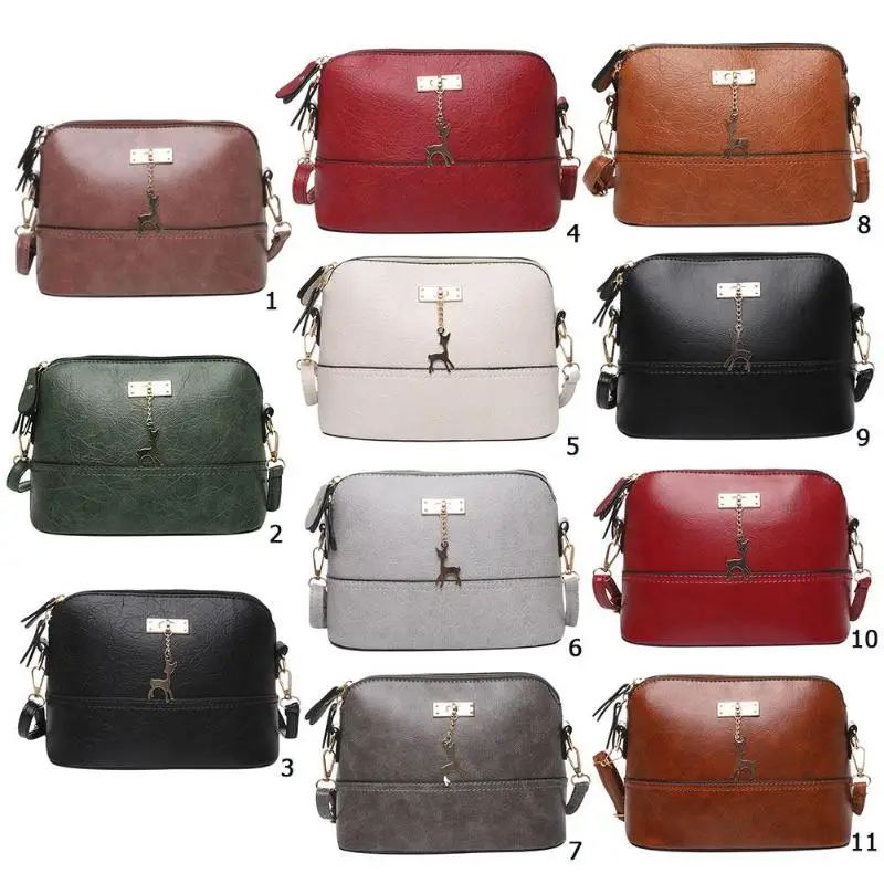 المرأة الأزياء Crossbody حقيبة حقيبة كتف جلدية pu مع الغزلان قلادة Crossbody أكياس الإناث لينة حقيبة ساع يد Blosa