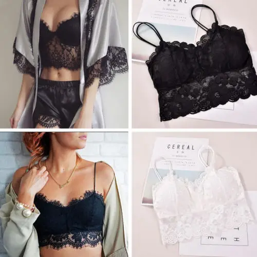 

Black&White Lace Vest Sexy Women's Sleeveless Crochet Tank Tops Blouse Bralette Bra Lady Fashion Cami Crop Top