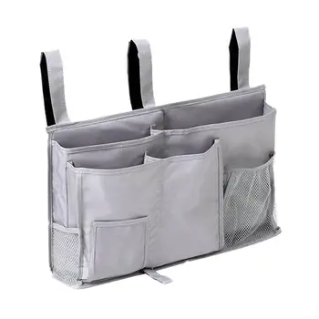

Waterproof Oxford Fabric Bedside Storage Bag Hanging Organizer for Dorm Car Bed Rails(Sliver Grey))