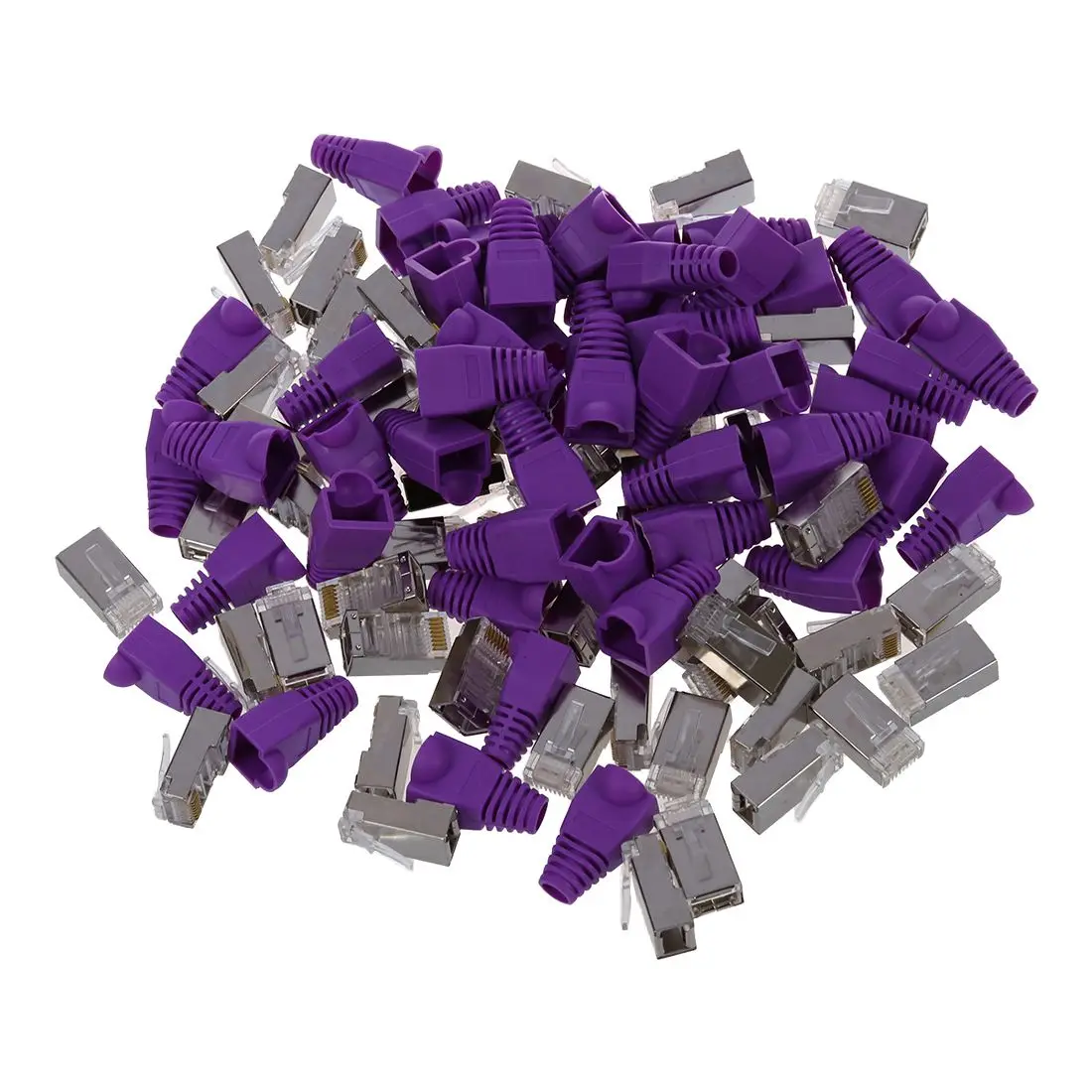 

50 Pcs Metal Shielded 8P8C RJ45 Plug End Network Connectors w Boots Cover