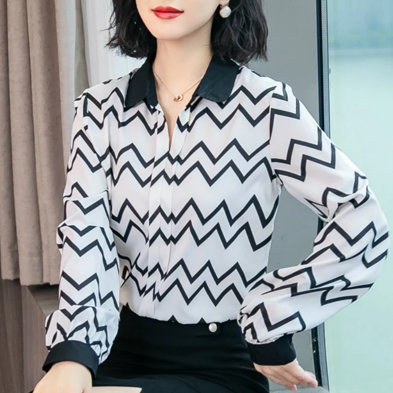 

womens tops and blouses fashion black white striped chiffon blouse shirt office work wear long sleeve women shirts blusas A792