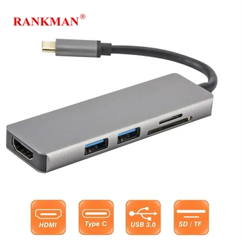 

Rankman Type C to HDMI USB C SD TF Card Reader USB 3.0 Adapter for MacBook Samsung S8 Dex Huawei P20 Dock TV Projector Monitor