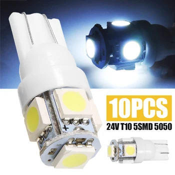 

Car Light Source 10pcs 24V T10 194 147 W5W Width Reading Light 5SMD LED t10 5050 License Plate Light White Bulb