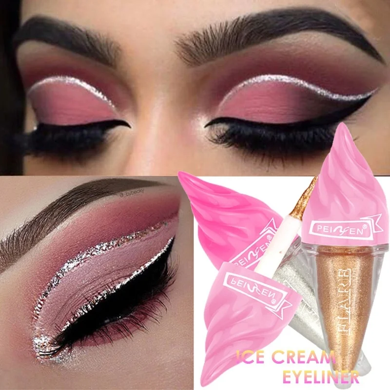 

1PC Lovely Ice Cream Shape Metallic Shiny Eyeliner Waterproof Glitter Liquid Eyeliner Sequin Makeup Tool 6 Colour