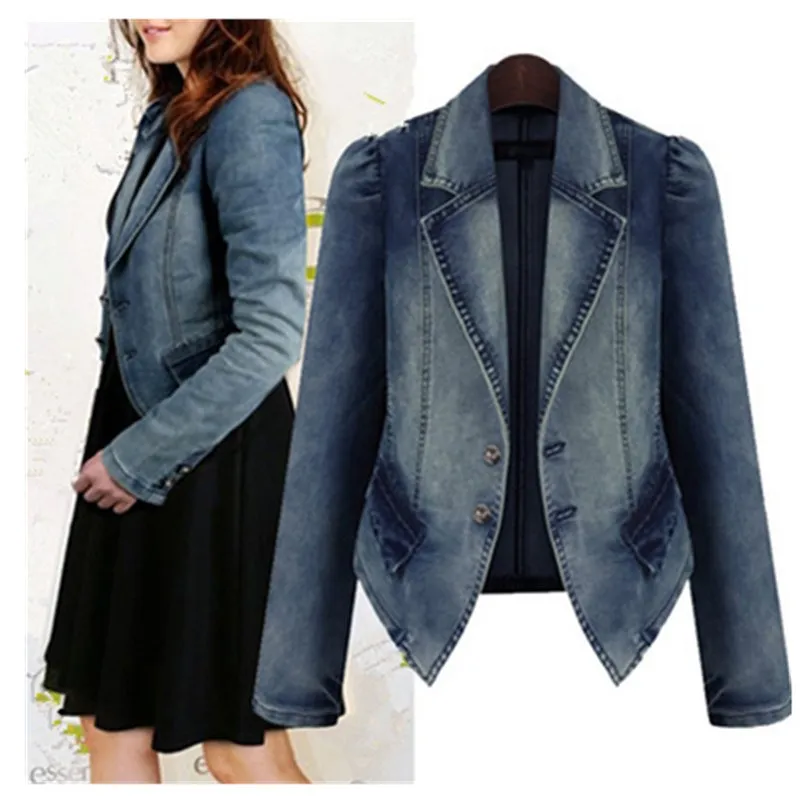 

2019 Spring Women Denim Jacket Blue Basic Coats Casual Slim Long Sleeve Plus Size Fashion Short Jeans Jacket for Girl
