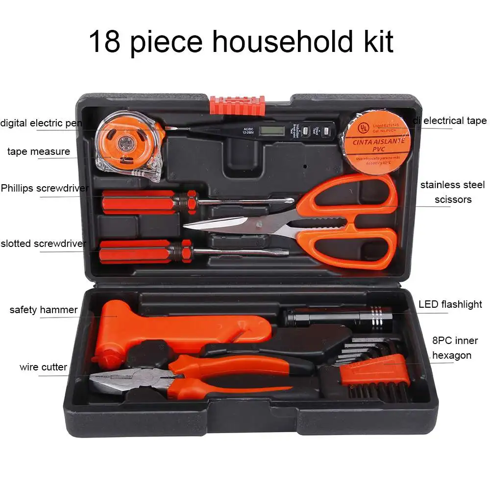 

New 18 pcs Repair Tool Set Hand Tool Woodworking Electric Hardware Repair Tool Toolbox Household Set Combination Hand Tool Sets