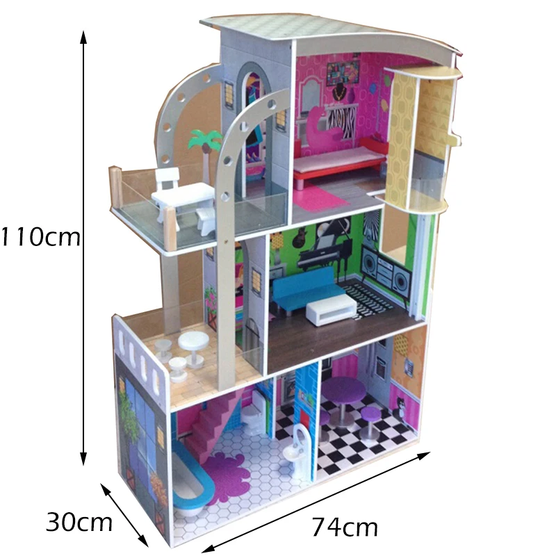 110CM Wooden Dollhouse Kit with Furniture Working Elevator Diy Pretend Play Toys Perfect Gift Doll House Large Toy for Girl