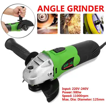 

980W Electric Angle Grinder 115-125mm Grinding Machine Metal Cutting Tool 11000RPM Adjustable Anti-Slip EU PLug Powerful Protect