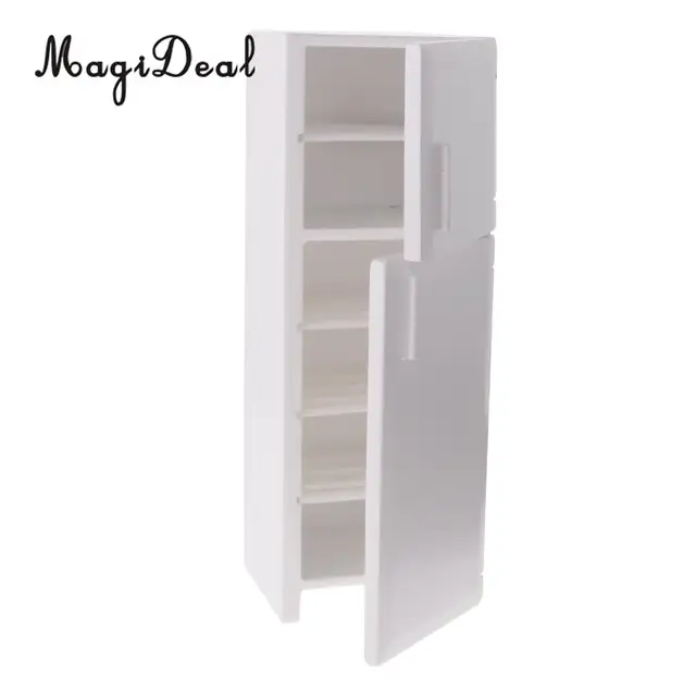MagiDeal 1/12 Dollhouse Miniature Kitchen White Wooden Fridge Refrigerator Freezer for Dolls Bedroom Living Room Accs Kids Toy 2