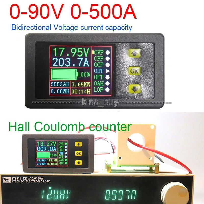DC Programmable Controller Meter 0-90V 250A Voltage AMP Power AH Auto Shunt Down 