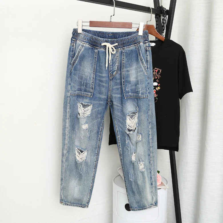 Spring Summer Fashion Loose Plus Size Jeans Women Ripped Hole Denim Pants Ladies Boyfriend High Waist Jeans For Women Spring Summer Fashion Loose Plus Size Jeans Women Ripped Hole Denim Pants Ladies Boyfriend High Waist Jeans For Women