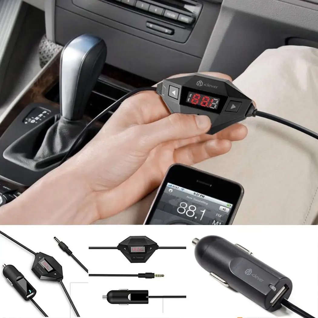 Car Wireless FM Transmitter Hands free Car Kit 3.5mm Jack Audio Music Player with 2.4A USB Car Charger For iphone Samsung Phone