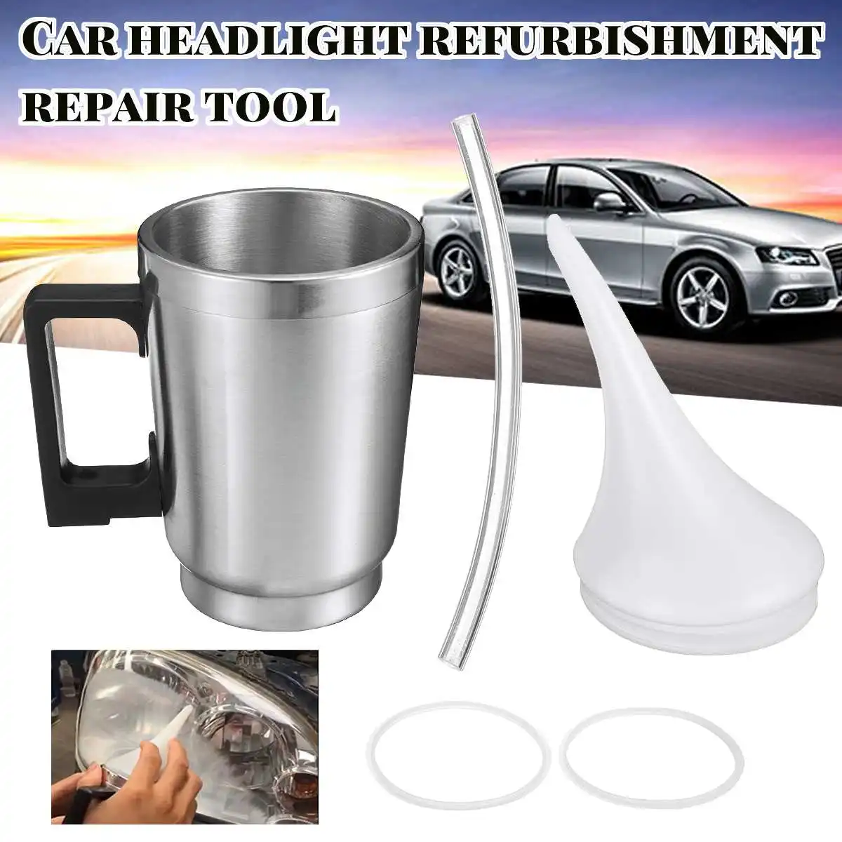 

Headlight Refurbished Atomizing Cup + 2 Cover Car Headlight Lens Restoration Kit Restorer System Polishing Tool Restore Clear