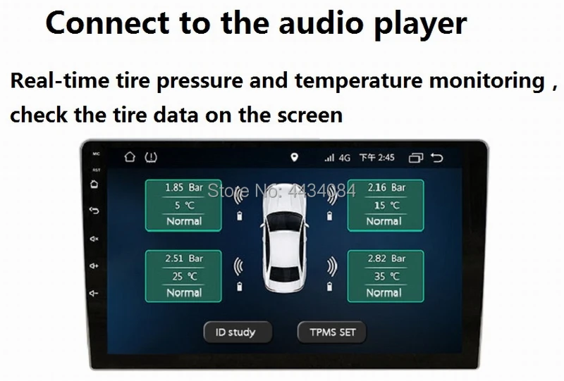 

Ouchuangbo Tire Pressure and Temperature Monitoring System USB TPMS supports 4 external sensors for various four-tire vehicles