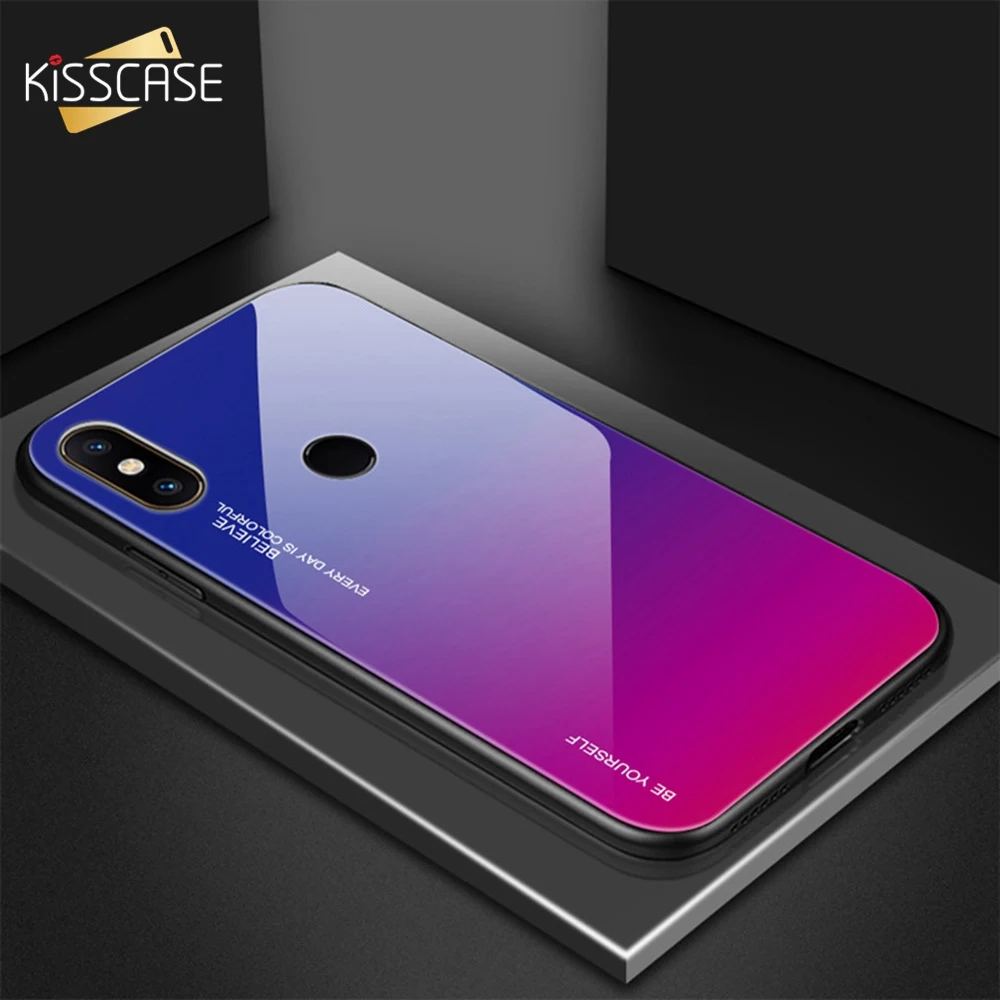 KISSCASE Gradient Case For Xiaomi Note 6 Pro 7 Hard Mirror Glass Back Mi9 8 A2 lite Pocophone F1 Cover Fundas |