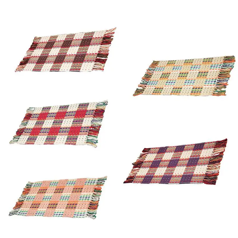 

Nordic Style Woven Fringed Carpet National Style Home Non-Slip Carpet Mat Water Absorption Carpets