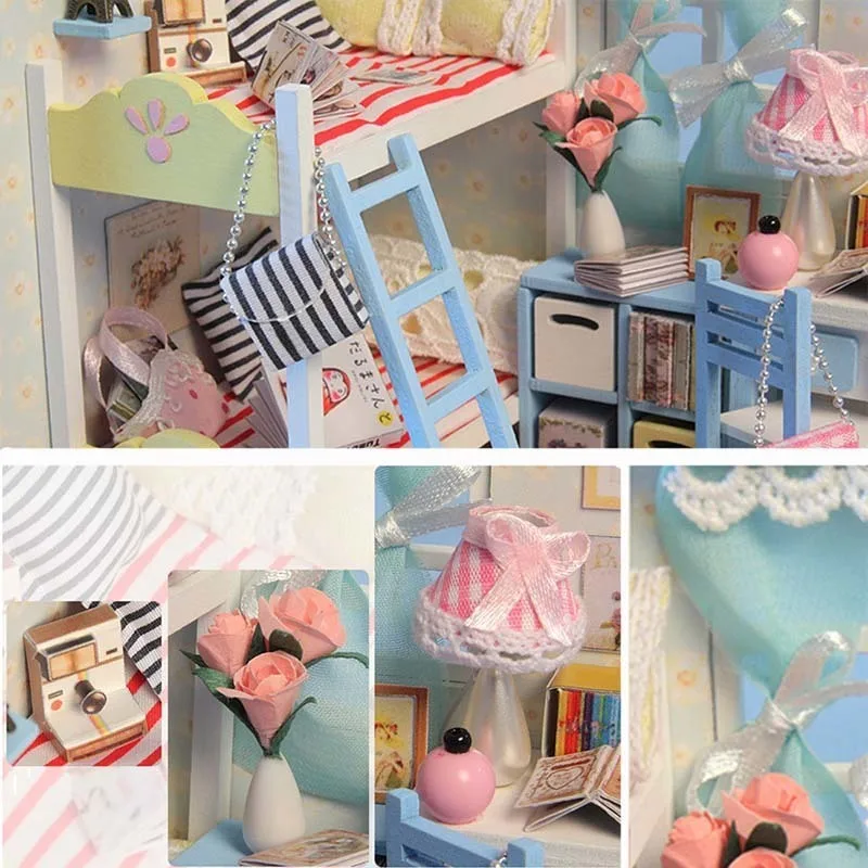 Small DIY Dollhouse 3D Wooden Mini Doll House Lifelike Handmade Miniature Dollhouses Kit Toys for Children Girls Xmas Gifts