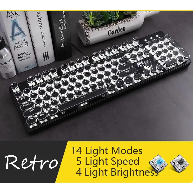 keyboard 104 key retro steam light punk keyboard,White waterproof Punk mechanical keyboard mechanical shaft
