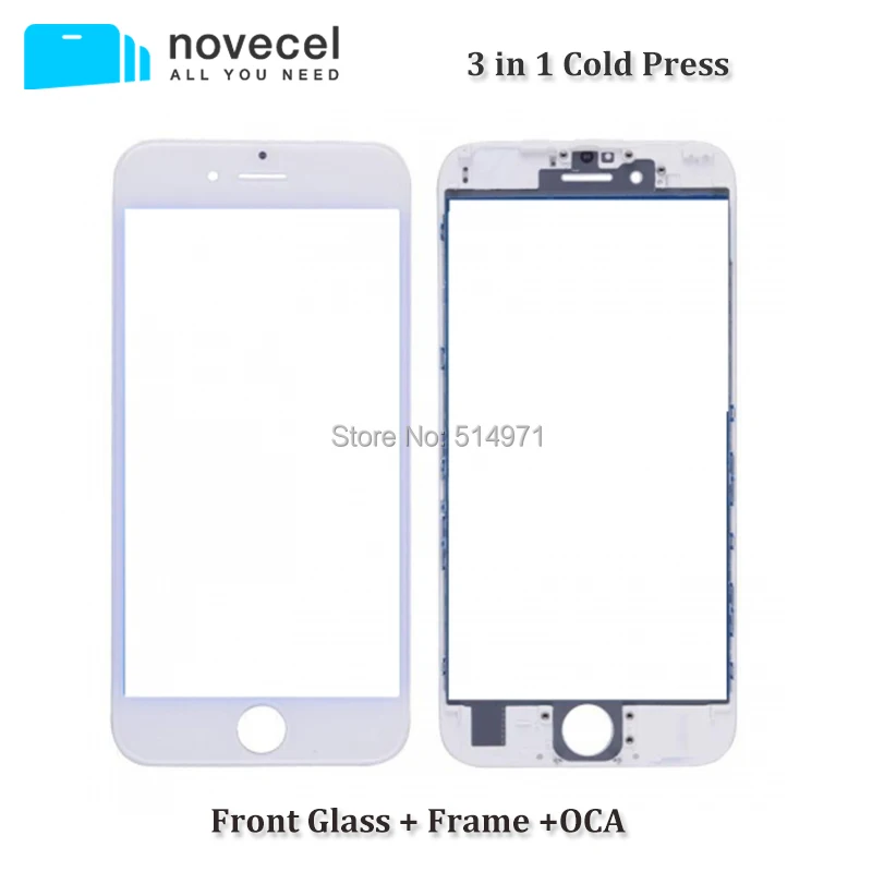 

2pcs/lot Novecel AAA Cold Press 3 in 1 Front Screen Glass With Frame OCA For iphone 6 6S plus Repair Replacement